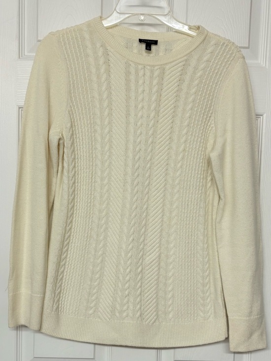 Talbots Sweaters - Talbots Cream Color Cable Knit Lambswool Blend Crew Neck Sweater Neutral Sz M